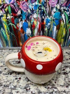 Market Square Mushroom Shaped Red Polka Dot Ceramic Mug Glittery Flower Candle